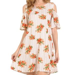 Open Shoulder Floral Midi Dress